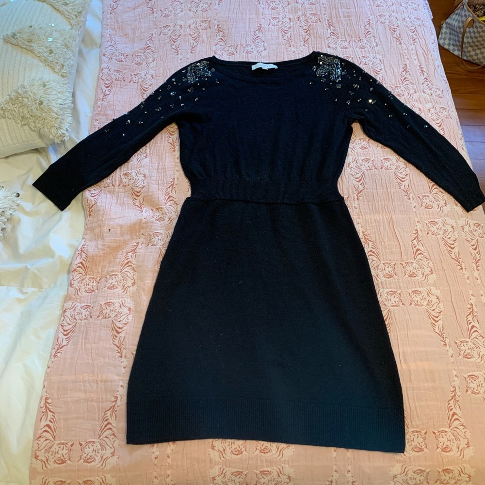 Worn once Loft beaded black sweater dress